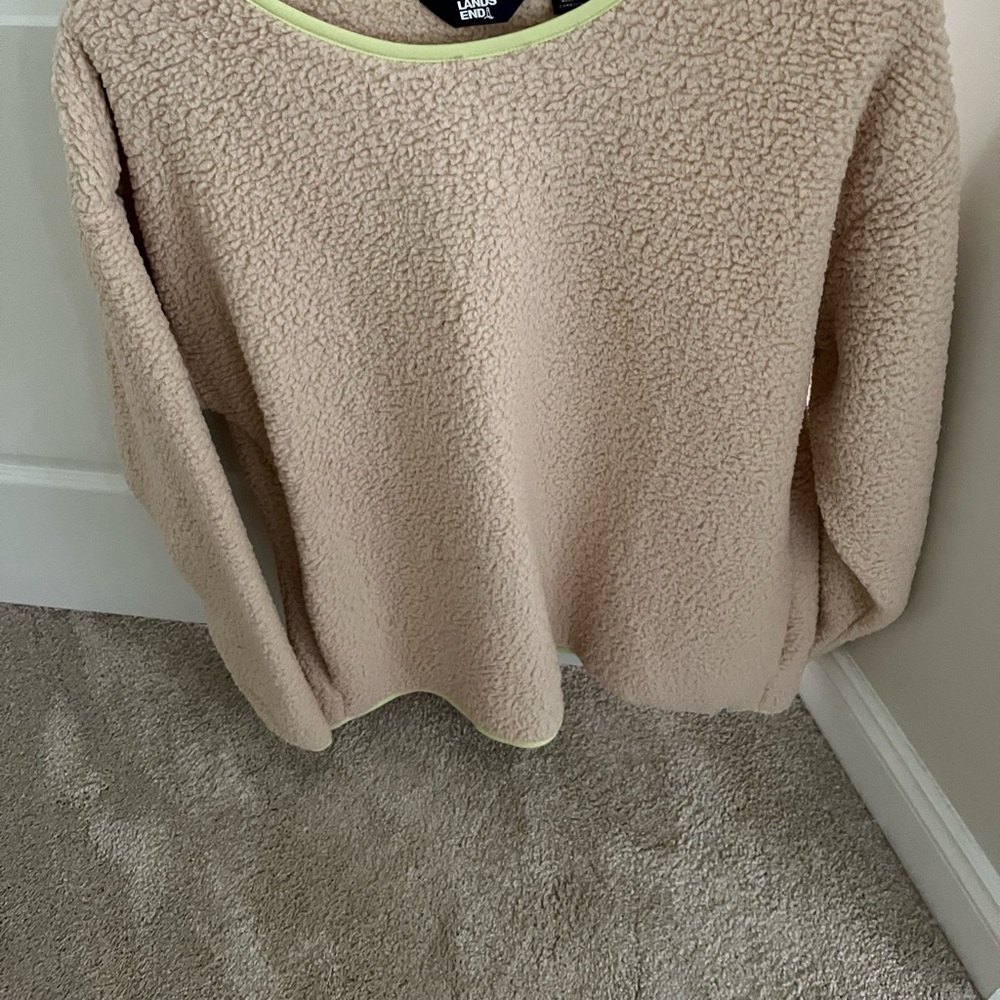 Lands' End Tan Fleece with Lime Trim